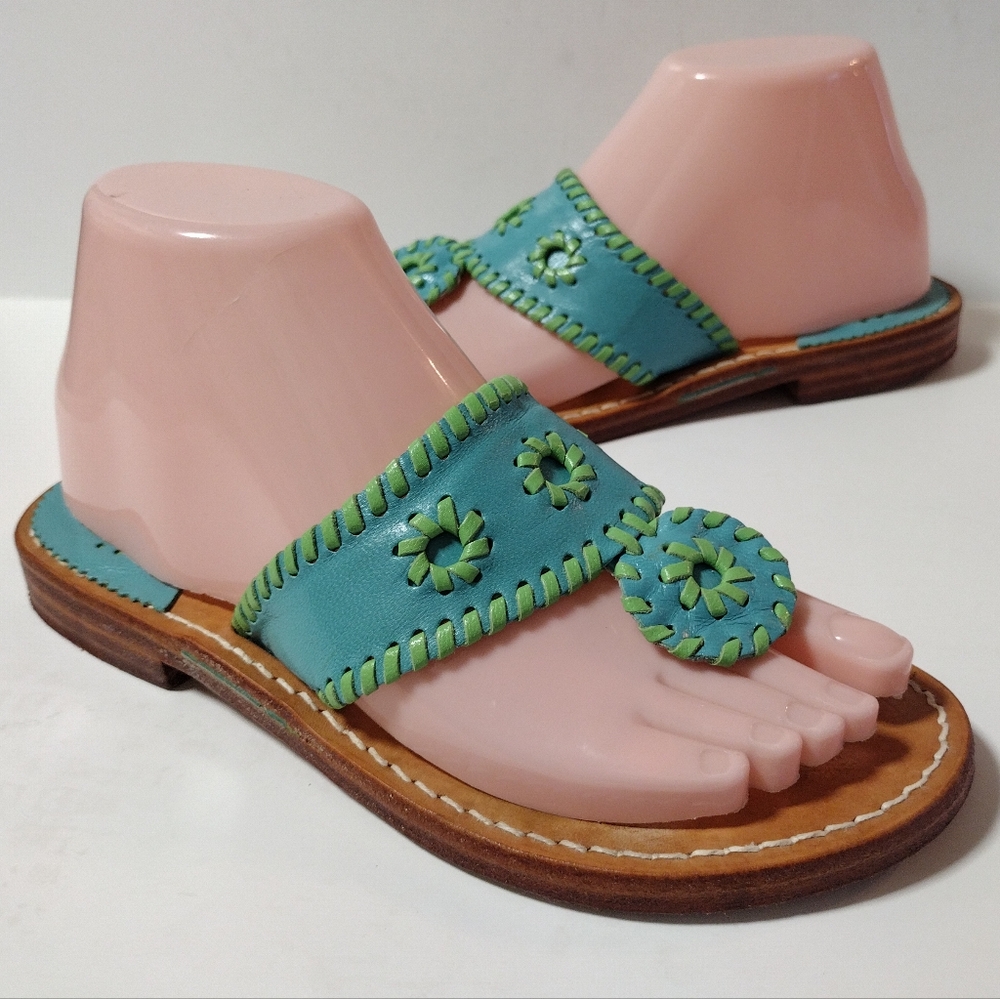 STEPHEN BONANNO Palm Beach Women's Leather Flat Thong Summer Sandals Teal 6.5 - Picture 2 of 10